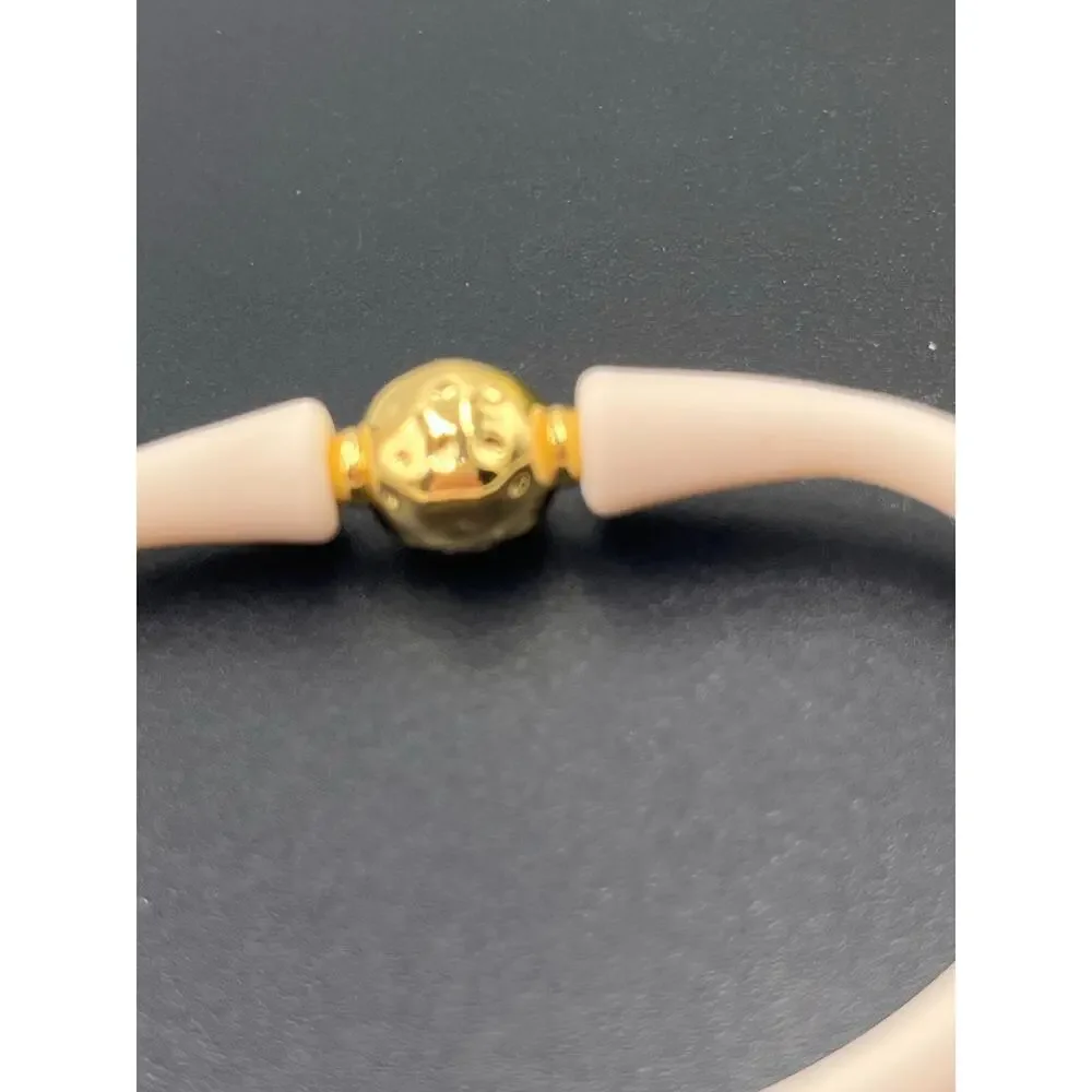 Gresham Florence Off White Silicone Water Resistant‎ Hammered Gold Ball Bracelet